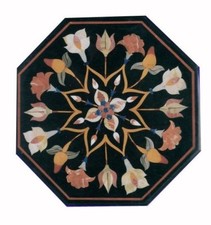 18 " Noir Marbre Café Table Haut Incrustation Handmade Travail Pour Décor Maison