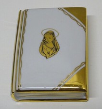 *ANCIENNE BOITE A DRAGEES vierge auréolée FORME MISSEL BLANCHE & DOREE VITRINE D