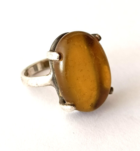 Bague ambre naturelle - , argent