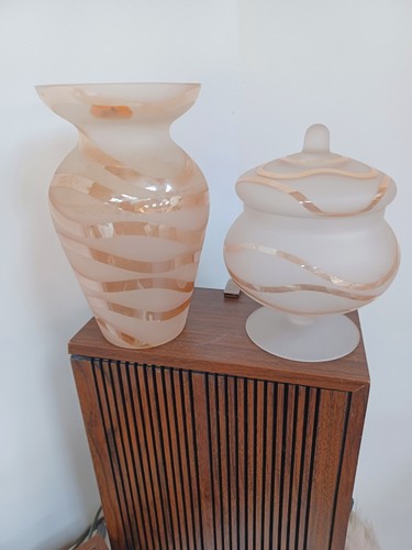 Vase verre art vintage - en, rose