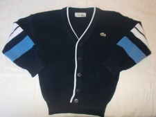 VINTAGE pull bouton gilet coton bleu LACOSTE DEVANLAY 6 ans rayé MADE IN FRANCE