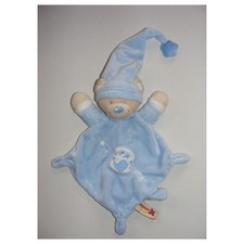 Doudou plat losange ours bleu ciel oiseau NICOTOY - 1972