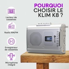 Lecteur Enregistreur K7 avec Radio AM/FM, Micro,Haut-Parleur, Klim K8 argent