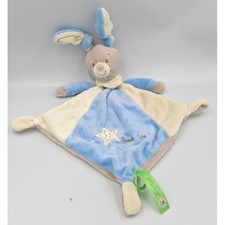 Doudou plat lapin bleu blanc