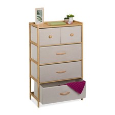 Commode à 5 tiroirs Meuble living chambre Rangement bambou tissu Buffet