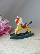 Figurine Miniature Cheval en Bois À Bascule Vintage Ancien Décoration De Noël