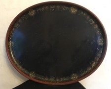 Grand Plateau XIXème oval En Tôle Peinte dorure décor floral Napoléon III