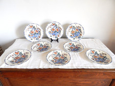 8 ANCIENNES ASSIETTES Creuse en Faïence de GIEN à Décor COQ et PIVOINE Signées