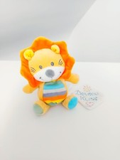 Peluche/Doudou Lion Jaune Orange Rayé Bleu Vert Gris 15cm - Tex Baby Carrefour
