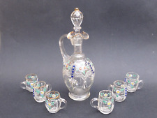 Ancien service à digestif à liqueur à kirsch en verre émaillé