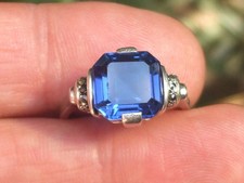 BELLE BAGUE ANCIENNE 1930/40 D'EPOQUE ART DECO en ARGENT avec PIERRE BLEUE / T59
