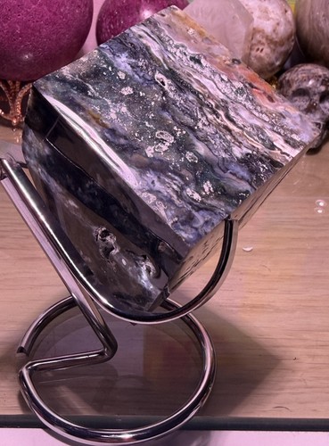 Polished jasper cube - jasper, crystal