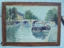 Ancien tableau aquarelle  Paris La Seine   signé