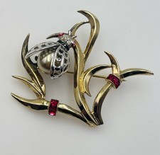 Broche En Émail Vintage Doré Avec Strass Rouges En Forme De Coccinelle