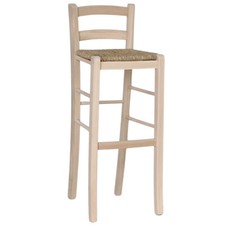 Tabouret De Bar En Bois Brut À Vernir H 80 Cm Siège En Paille