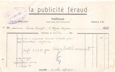 Facture  1932  LA PUBLICITE FERAUD A MULHOUSE - M.CROIZET A COGNAC