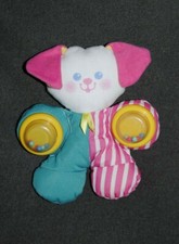 🍀Peluche Doudou Chien FISHER PRICE 1994 Vert Rose Lapin 20 Cm Hochet Vintage