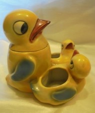 Ancien serviteur moutardier sel poivre en porcelaine famille de canards DN589