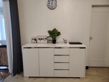 BUFFET MODERNE | Buffet Blanc Laqué 2 Portes 4 tiroirs, de Salon ou d'Entrée