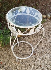 Guéridon vintage en verre et fer forgé