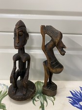 Lot 2 Statuettes Africaine Bois Fertilite Ethnique Deco 