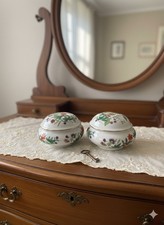 Duo de Bonbonnières/Boîtes en Porcelaine, Décor Floral et Baies