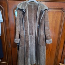 Vintage look manteau en vrai cuir de daim, marron, creations Paris, Vintage look