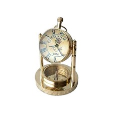 Ancienne pendule en laiton avec boussole ancienne horloge de bureau marine vi...