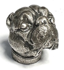 Pommeau de canne buste de Bulldog en bronze argenté