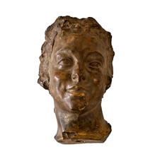 Ancienne Sculpture Tête Visage Masque en Terre Cuite - dans le Goût JB Carpeaux