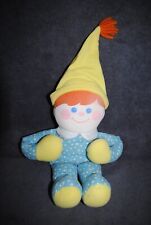 ?Doudou Poupée FISHER PRICE 1984 Garçon Bleu Jaune Scratch Chiffon Vintage TTBE