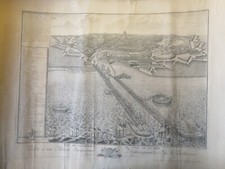 GRANDE GRAVURE XVIII° PLAN CARTE PAYSAGE DUNKERQUE NORD COTE OPALE BATEAU