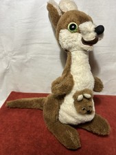 RARE!  Peluche vintage années 1970 Kangourou et son bébé taille 34 cm