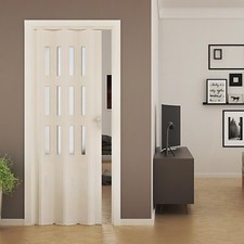 PORTE ACCORDÉON INTÉRIEUR PVC AVEC VERRE PLACARD 88,5x214 CM JOINT RIGIDE BOUTON