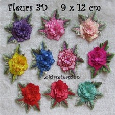 APPLIQUE FLEUR et FEUILLE BRODÉE 3D ** 9 x 12 cm ** Patch à coudre - ACD72