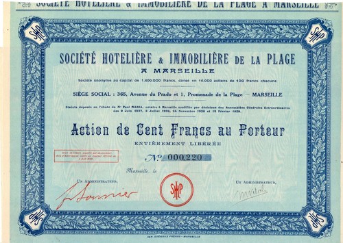 Action société hotélière - société,