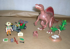 LOT FIGURINE ACCESSOIRE PLAYMOBIL PERSONNAGE SPINOSAURUS + BEBE + OEUF + MOTO