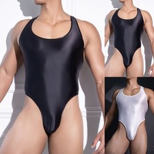 String homme brillant huile brillant transparent sans manches body justaucorps s