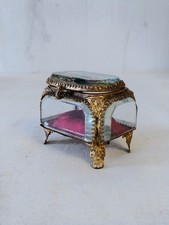 ANCIENNE Petite  Boîte Coffret à Bijoux en Laiton et Verre Biseauté Napoléon III