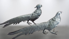 Paire Inhabituelle - Faisans Sculpture en Métal Argenté - 1930 - TBE