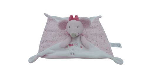 Doudou souris plat rose blanc
