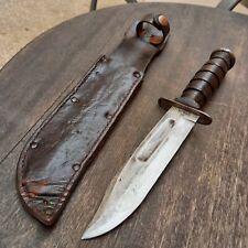 Magnifique et Imposant Couteau de Chasse U.S. CAMILLUS Manche en Cuir + Étui 