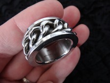 Bague Homme Argenté Chaîne Acier Biker Moto Mécanique Zoppini Taille 66 Vintage