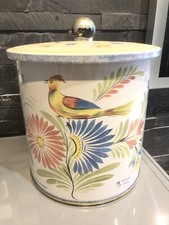 Boîte seau à biscuits ancienne en métal HENRIOT Quimper Motif oiseau & floral