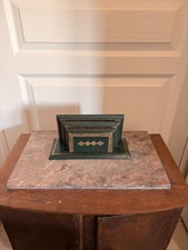 Ancien Porte Courrier Lettre Bureau Cuir Vert Doré XXème FRANCE