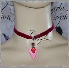 Collier Ras De Cou _Velours Rouge Bordeaux/Gourmandise/Gateaux/