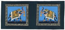 Indien Peinture Miniature De Paire Éléphant Fin Art À Soie Vêtements 27.9x12.7cm