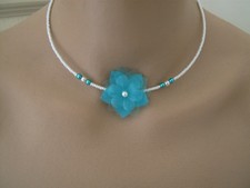 Collier fille enfant Blanc (ivoire)Turquoise Fleur perle robe Cérémonie/Mariage