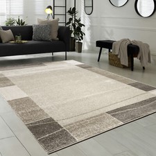 Tapis De Créateur Contemporain à Lignes Et Carreaux En Marron Crème Beige Noir