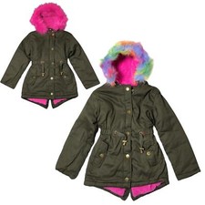 Fausse Fourrure Filles Veste Parka Enfants à Capuche Inutilisé Légèrement Délavé